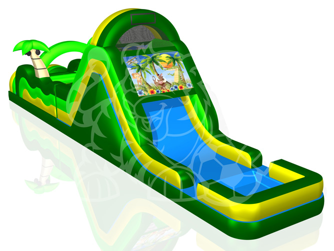 60' Tropical Island Double Lane Obstacle Course Bounce House Waterslide WET or DRY image - Jacksonville, FL