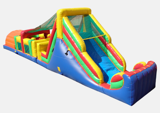52' Rainbow Double Lane Obstacle Course Bounce House Waterslide WET or DRY image - Jacksonville, FL