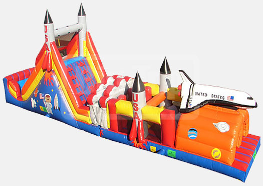 52' Rocket  Double Lane Obstacle Course Bounce House Waterslide WET or DRY image - Jacksonville, FL